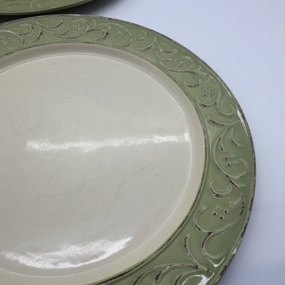 SET OF 3 PIER 1 ANTIQUE FLORAL DINNER PLATES 10 7/8